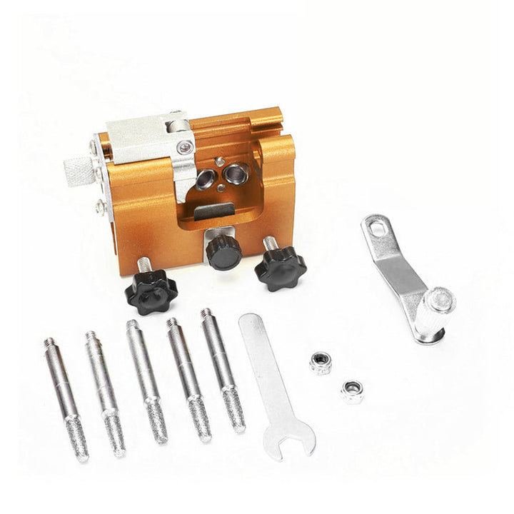 Compact chainsaw chain grinding jig, perfect for on-the-go saw chain sharpening.