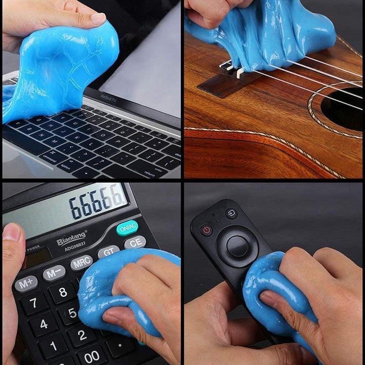 Universal cleaning gel for keyboards, auto interiors & electronics, removing dust & debris effectively.