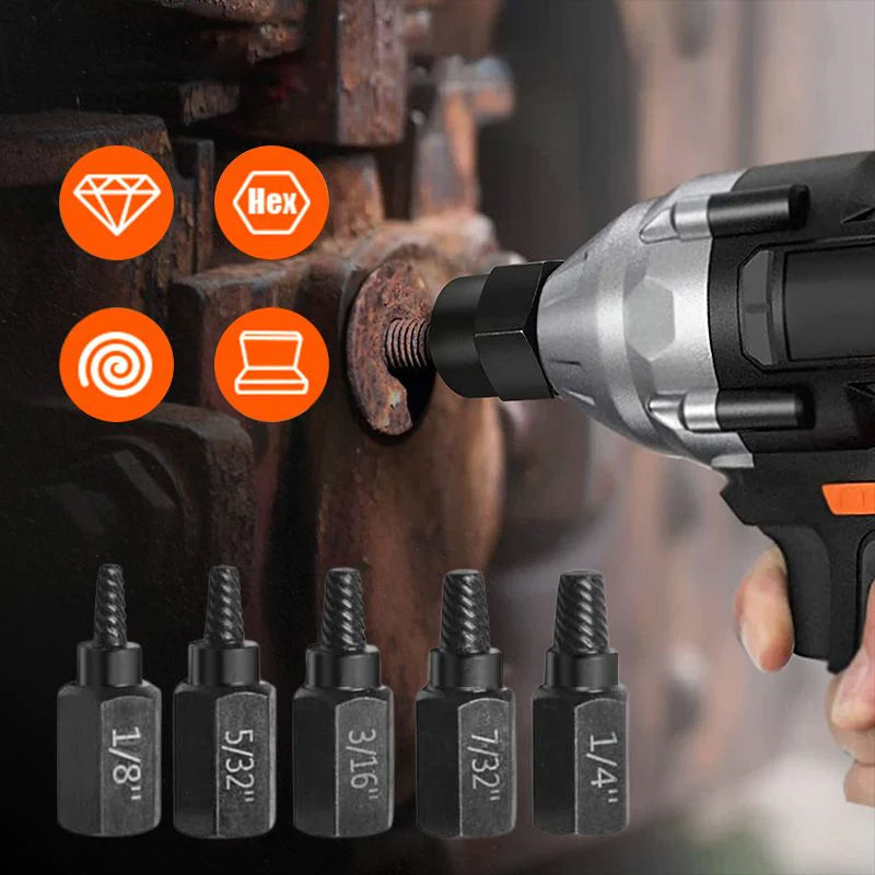 Universal Damaged Screw & Bolt Extractor Set for stripped fasteners in mechanics & DIY projects