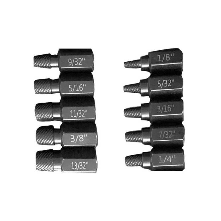 Kit contents: Multiple damaged screw extractors and bolt removers for diverse hardware needs