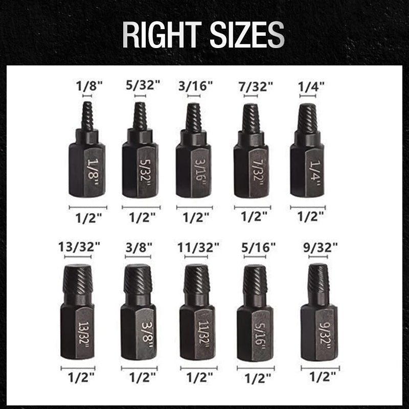 Various sizes of bolt removers & damaged screw extractors, a must-have tool set for DIY