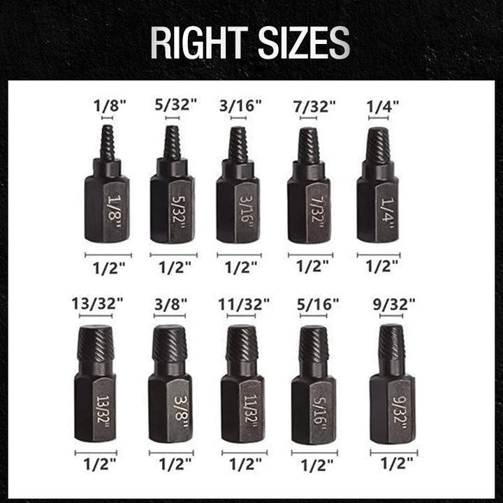 Various sizes of bolt removers & damaged screw extractors, a must-have tool set for DIY