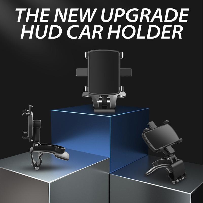 Universal dashboard phone holder with integrated number display, securing smartphone on car dashboard.