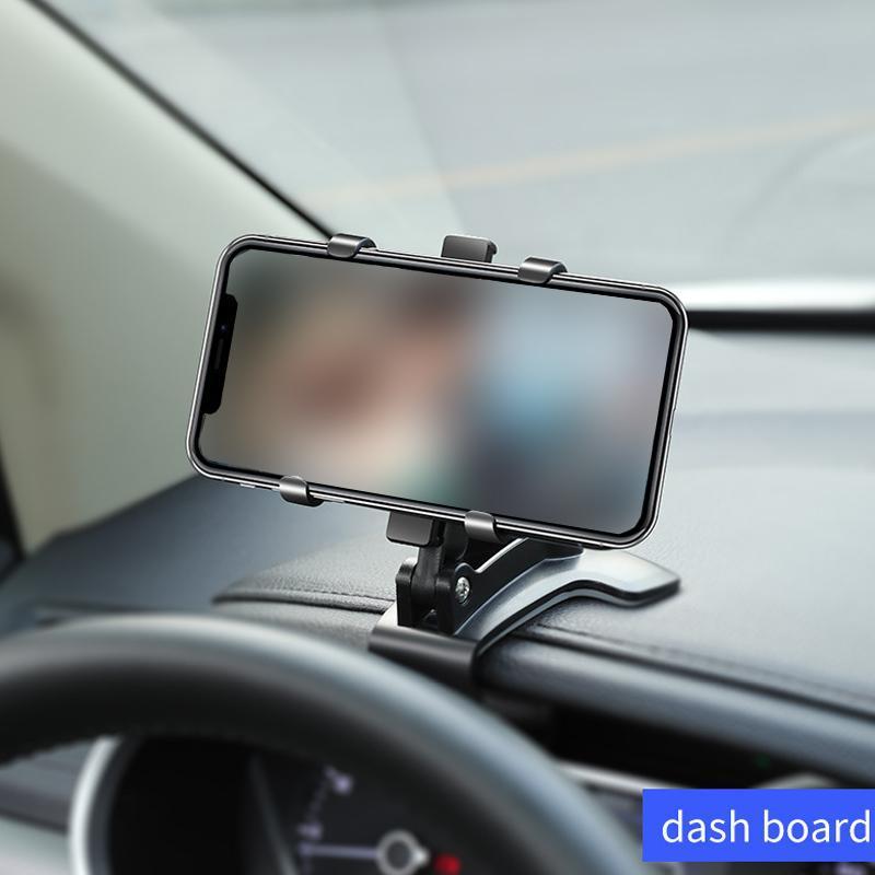 Black rotatable phone mount for car dashboard, featuring a built-in number display for parking.