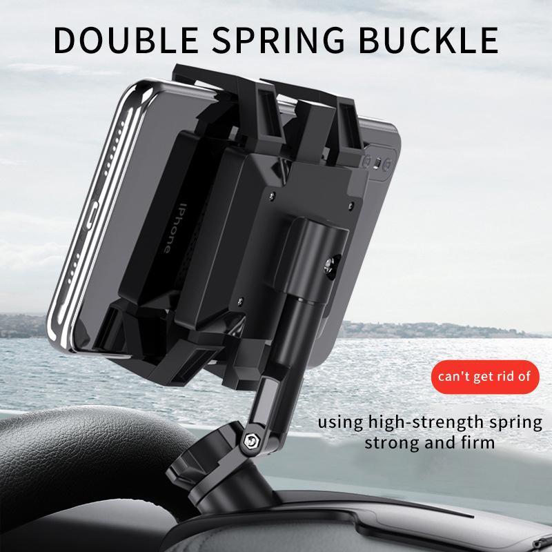 Adjustable car phone holder for dashboard, compatible with most smartphones, with number visibility.