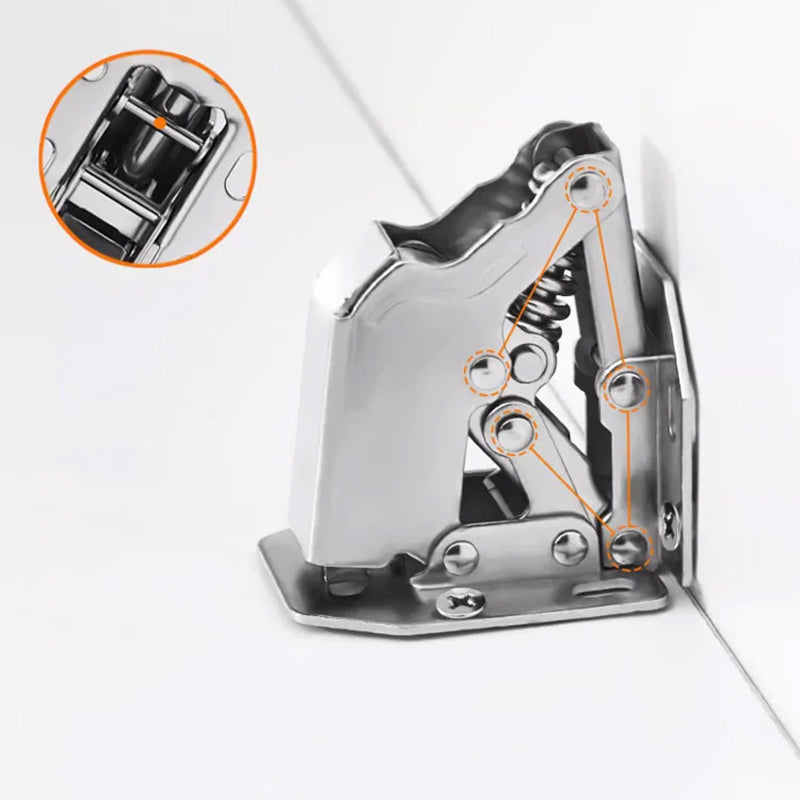 Detailed shot of universal drill-free cabinet hinge's mounting plate, no drilling required