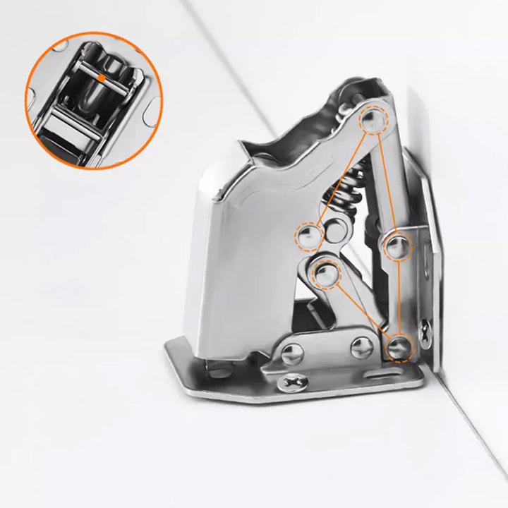 Detailed shot of universal drill-free cabinet hinge's mounting plate, no drilling required
