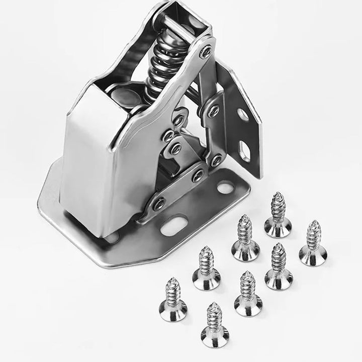 Packaging of universal drill-free cabinet door hinges, highlighting easy install and durability
