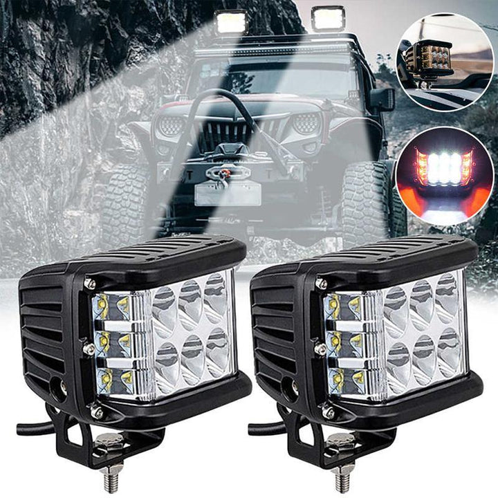 Universal dual color LED strobe pod lights, white & amber, for enhanced vehicle safety & visibility