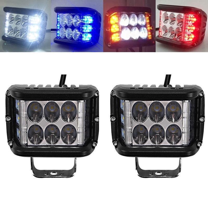 Square LED strobe pod light for trucks/offroad vehicles, featuring switchable white & amber colors
