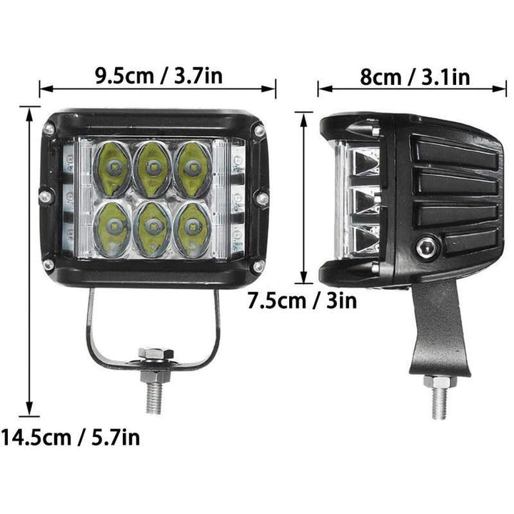 Packaging for universal dual color LED strobe pod lights, highlighting features & vehicle compatibility