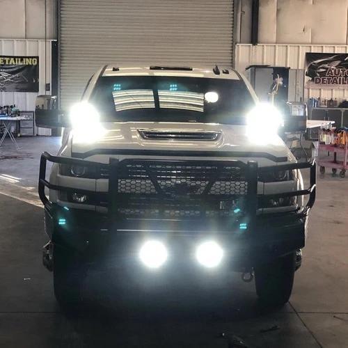 Automotive LED pod lights kit with dual white & amber colors, perfect for truck and offroad use