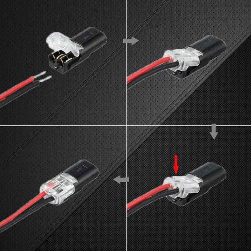 Hand holding a Universal Electrical Wire Connector from the multi-piece kit, wiring accessory