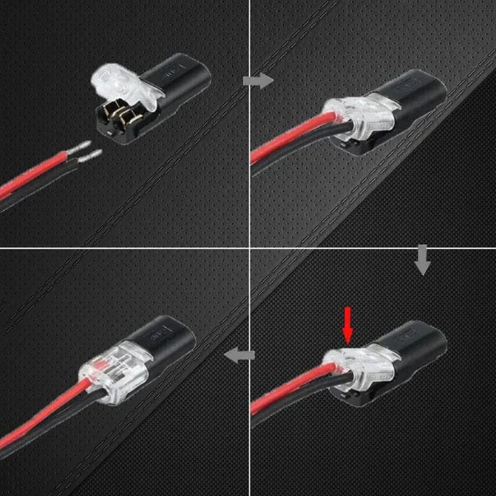 Hand holding a Universal Electrical Wire Connector from the multi-piece kit, wiring accessory