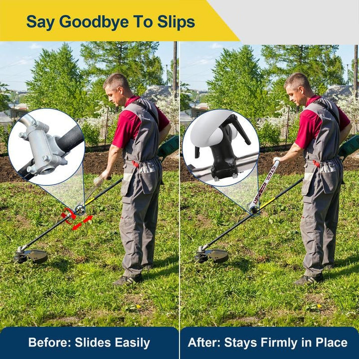 Packaging showcasing the universal ergonomic handle extension for gardening tools