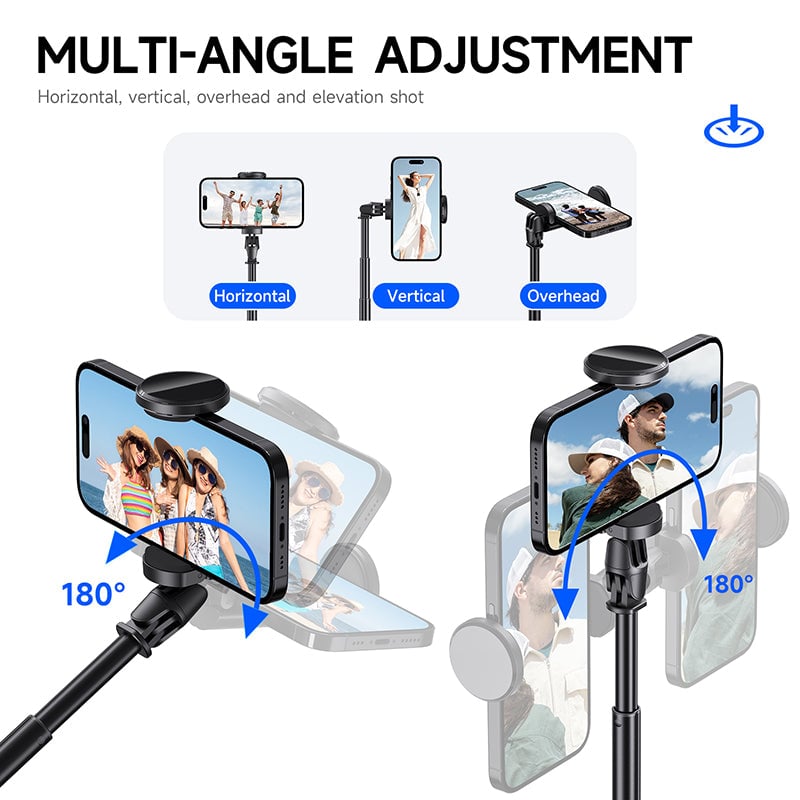 Selfie stick with built-in tripod stand, wireless Bluetooth remote for hands-free photo taking