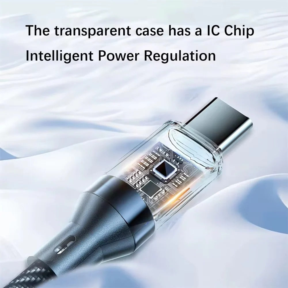 Premium fast charging USB-C/A cable with LED power display. Efficient data transfer for phones, tablets & laptops.