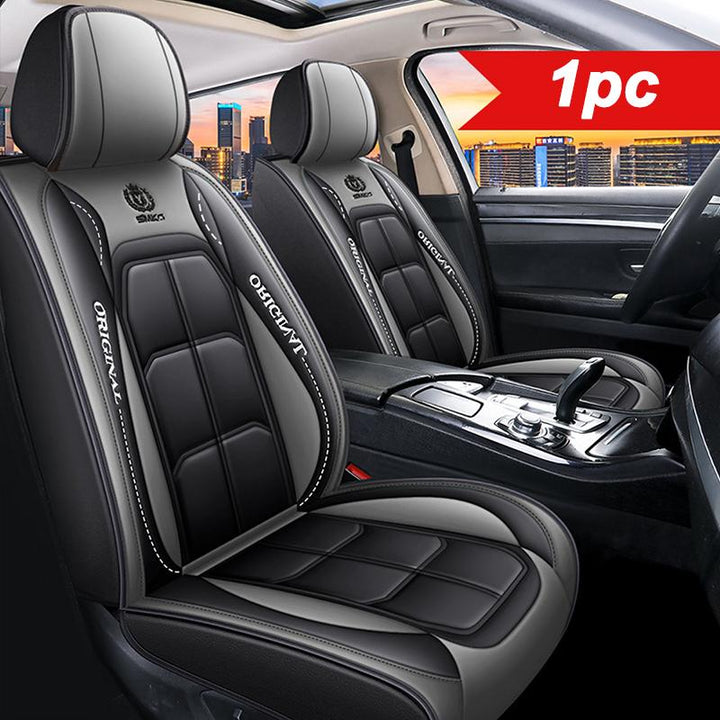 Black faux leather car seat protector, universal fit, enhancing car interior style, comfort, and durability.
