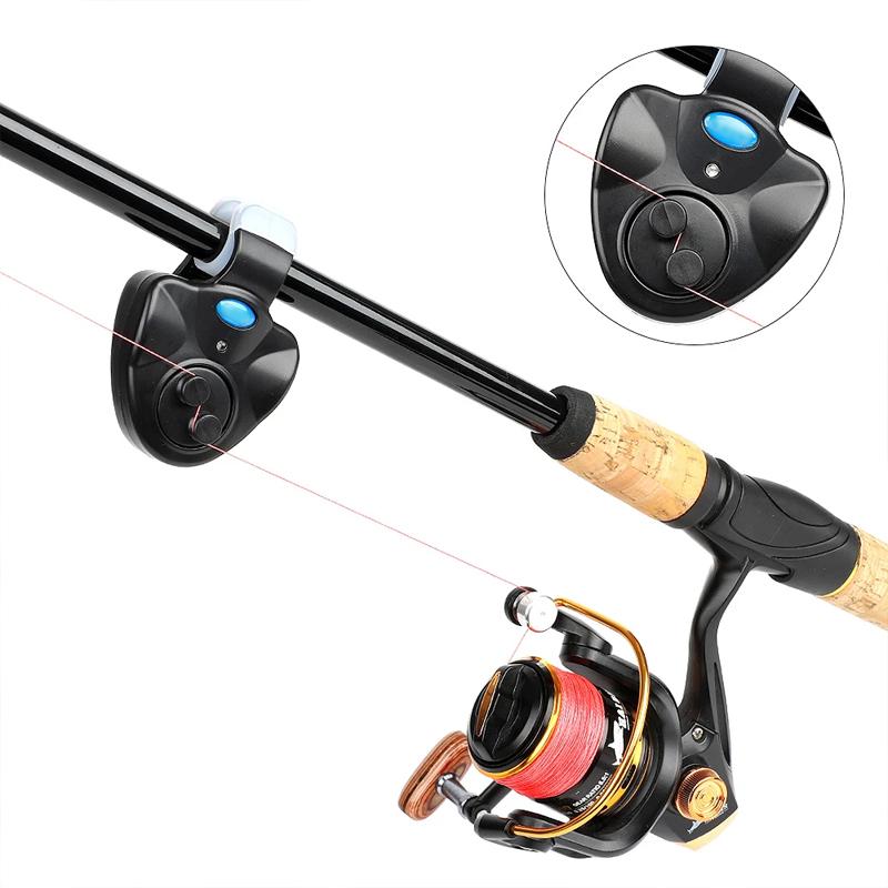 Night fishing bite indicator with LED and sound alert, universal design for various fishing rods.