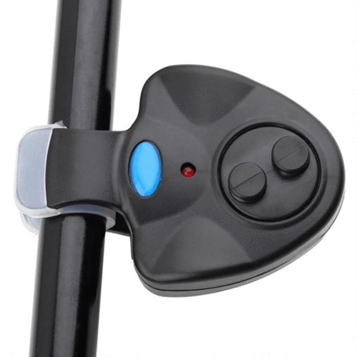 Fishing bite indicator, universal fit, with both LED light and sound alert for reliable fish detection.
