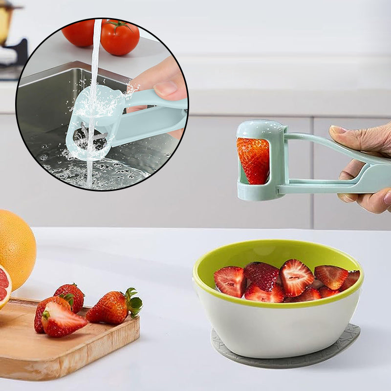 Universal Fruit Quarter Slicer for grapes & berries; white & green kitchen tool for precise cuts