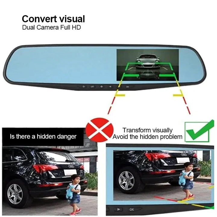 Full HD vehicle camera, demonstrating easy installation in a car interior