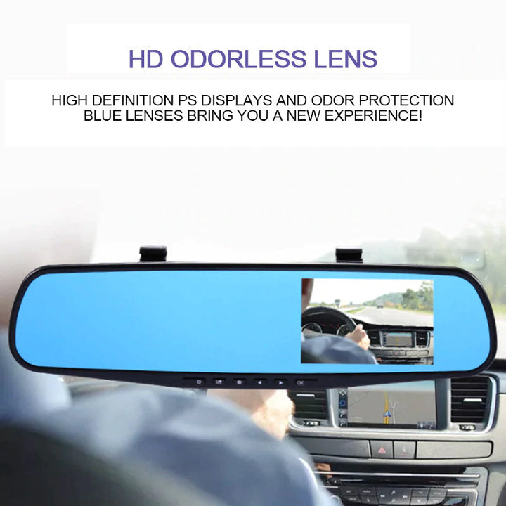 Dashboard camera with auto accessories, capturing a clear road ahead