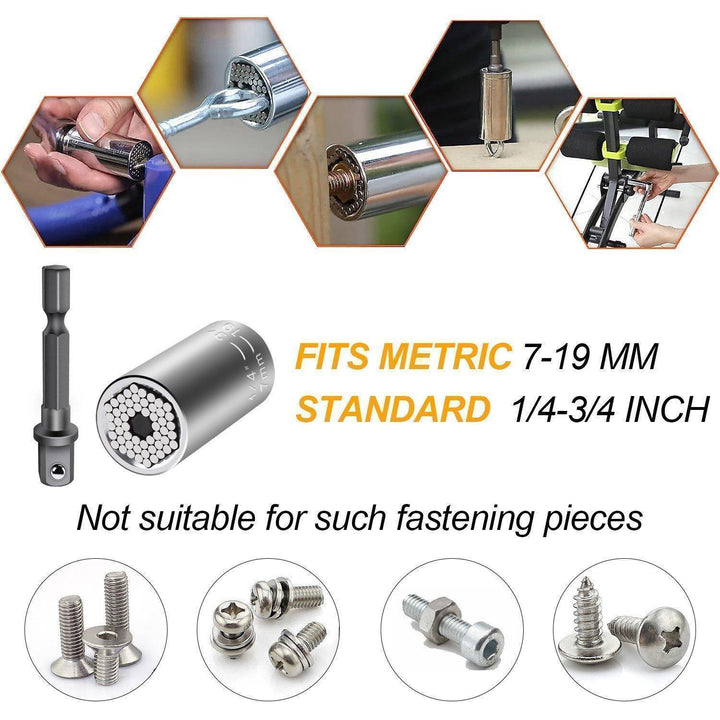 Stainless steel Universal Grip Socket, a versatile multitool for various repair and home improvement projects.