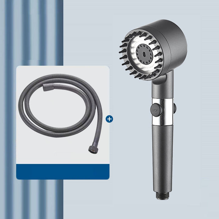 Textured grip on the handheld high-pressure shower head for secure holding, even when wet