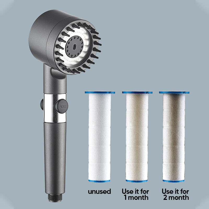 Chrome finish high-pressure shower head, handheld, complete with a flexible hose and wall mount