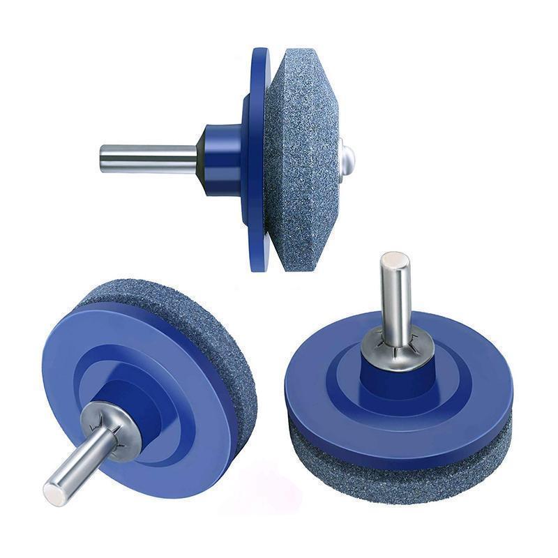 Power drill attachment universal blade sharpener for lawnmowers and garden implements
