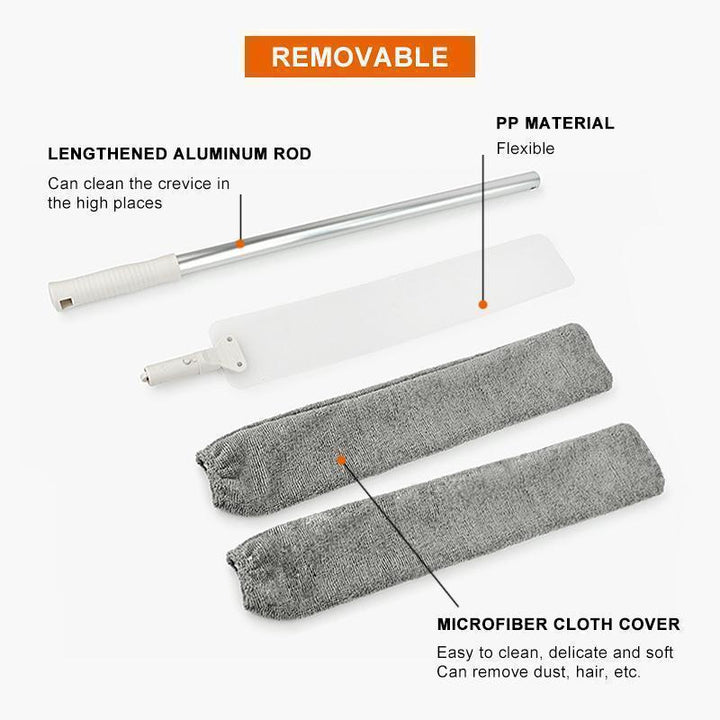 Microfiber crevice cleaner with an extended handle, ideal for home cleaning and dust removal