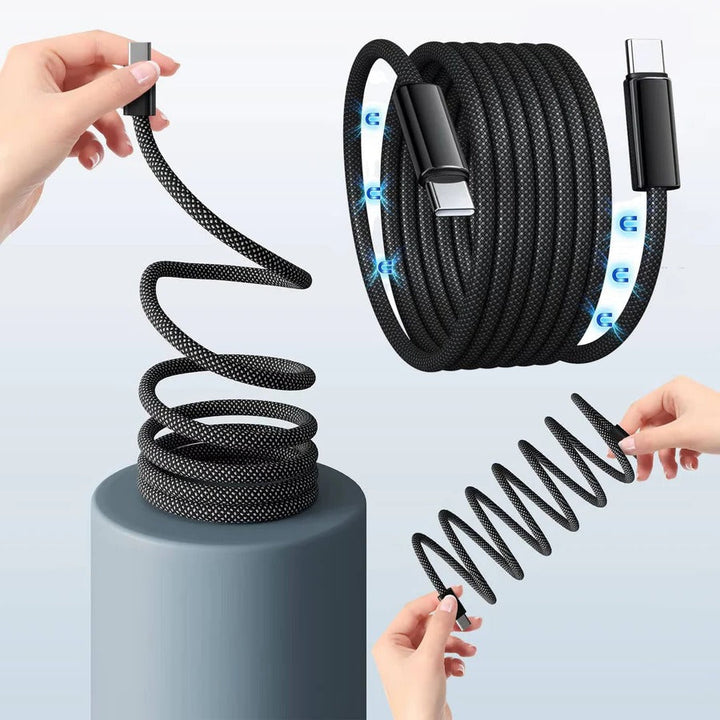 Universal magnetic anti-tangle fast charging cable for phones & tablets. Durable braided design.