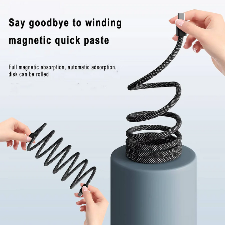 Braided anti-tangle magnetic cable. Universal fast charging & data transfer for USB C & Lightning.