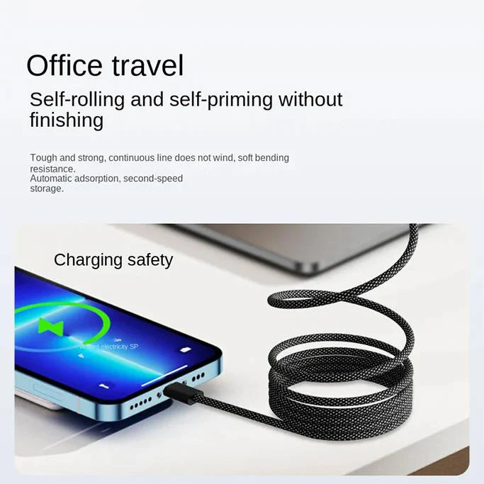 Universal magnetic fast charging cable for USB C & Lightning. Anti-tangle & portable phone charger.