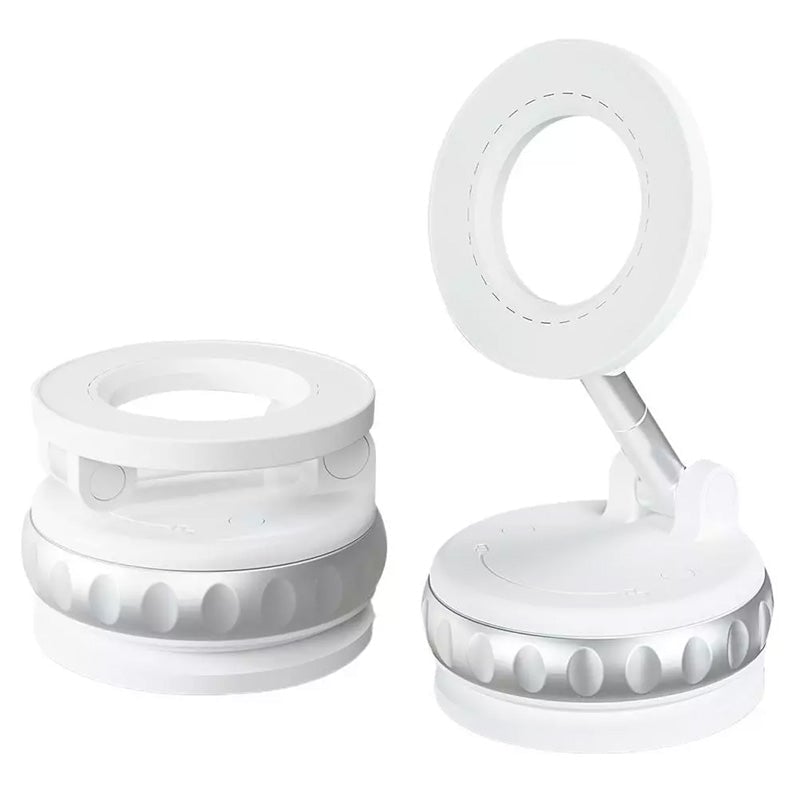 Securely mounted universal magnetic phone holder with a phone, illustrating 360° adjustment