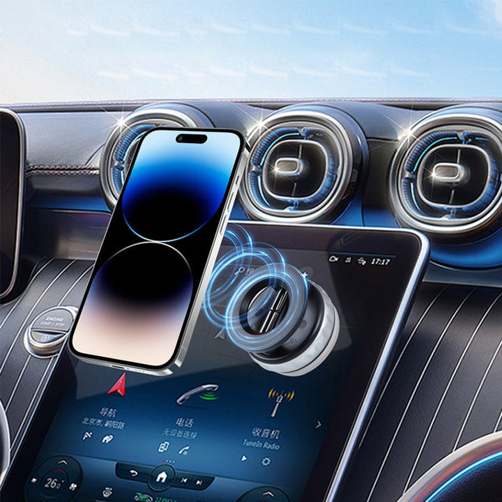 Detailed view of universal magnetic phone mount's swivel head and strong adhesion suction cup