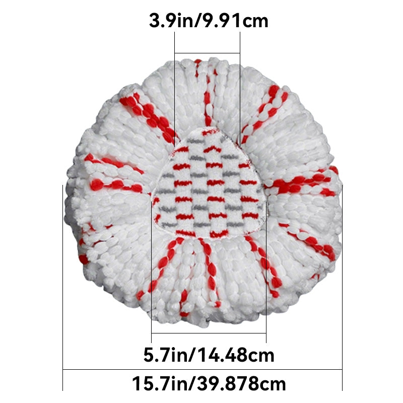 Side view of a universal microfiber spin mop head, showing its round shape & sturdy design