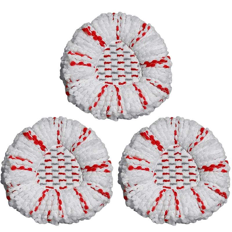 Hand holding a universal microfiber spin mop head, demonstrating easy attachment & use