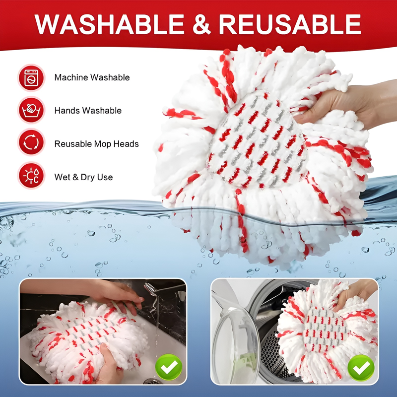Angled view of a single universal microfiber spin mop head, ready for use as a floor cleaner