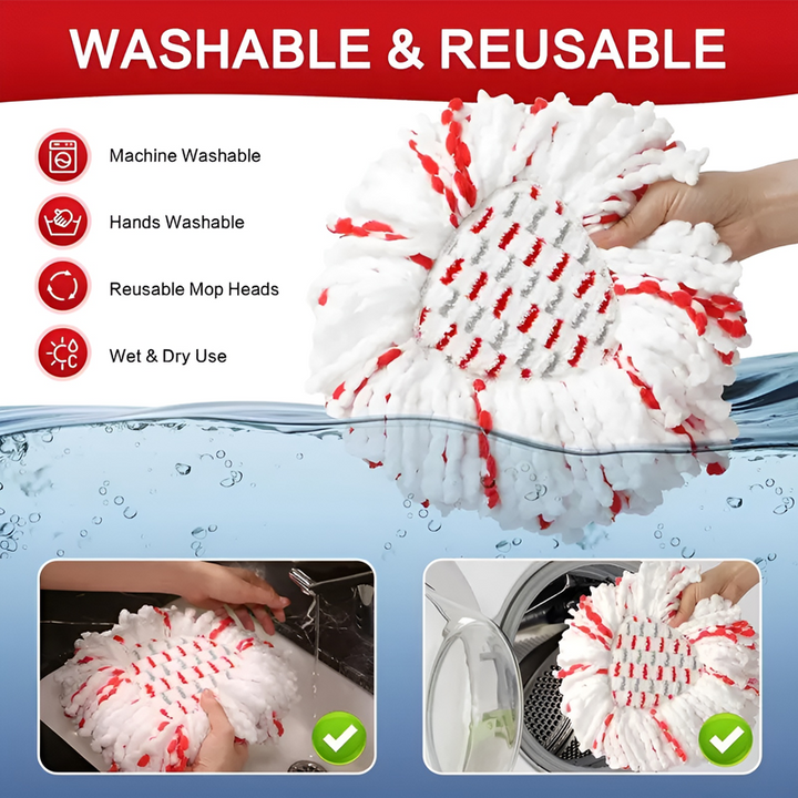 Angled view of a single universal microfiber spin mop head, ready for use as a floor cleaner