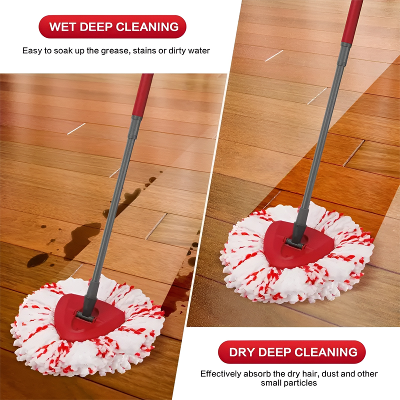 Universal microfiber spin mop head, depicted as a versatile and reusable cleaning supply item