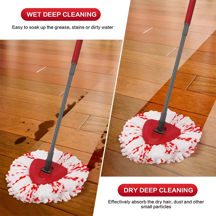 Universal microfiber spin mop head, depicted as a versatile and reusable cleaning supply item