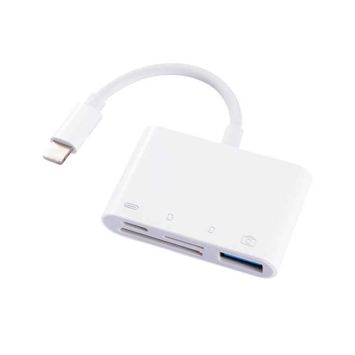 User inserting a microSD card into a universal mobile memory card reader, showing ease of use for data transfer