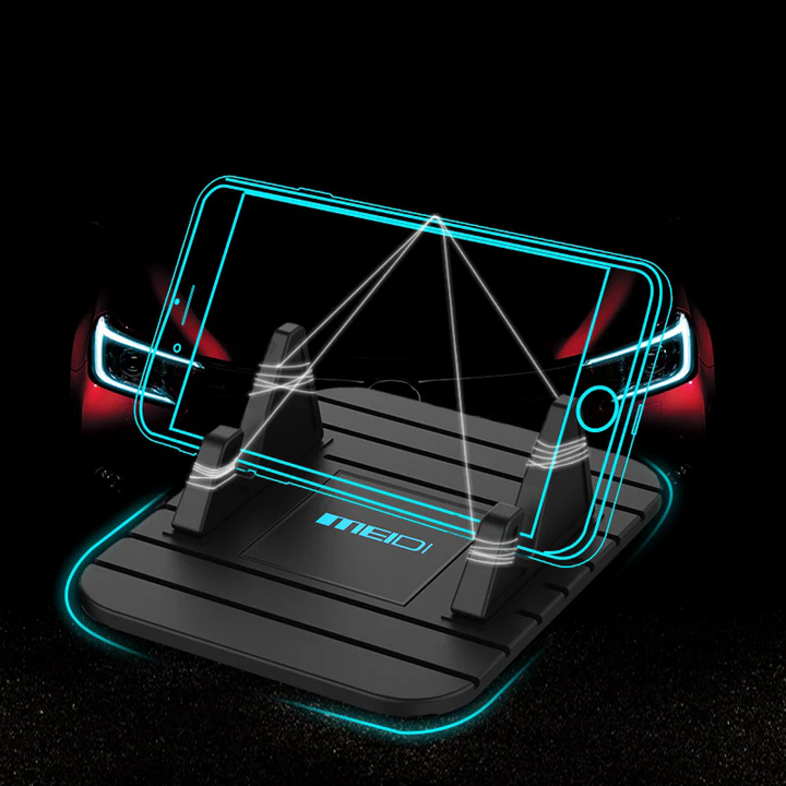 Universal non-slip phone holder for car dashboard or home desktop stand. Silicone mobile accessory.
