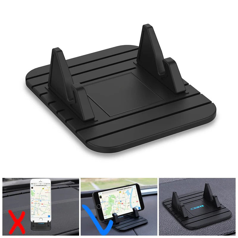 Secure universal non-slip phone holder for car dashboard. Stable hands-free GPS mount improves driving safety.