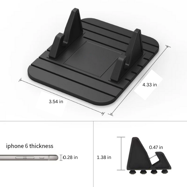 Silicone universal non-slip phone holder. Ideal car dashboard mount & desktop stand for hands-free use.