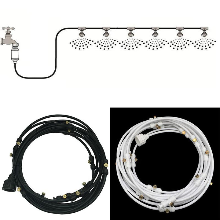 Universal patio misting system, ideal for outdoor summer cooling and hydration