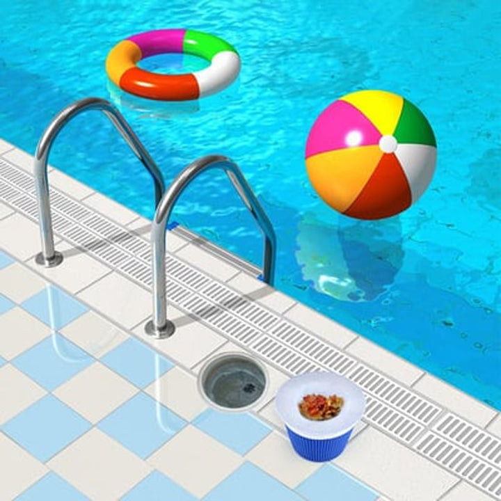 Universal Pool Skimmer Sock installed on a pool skimmer basket, ready for debris collection