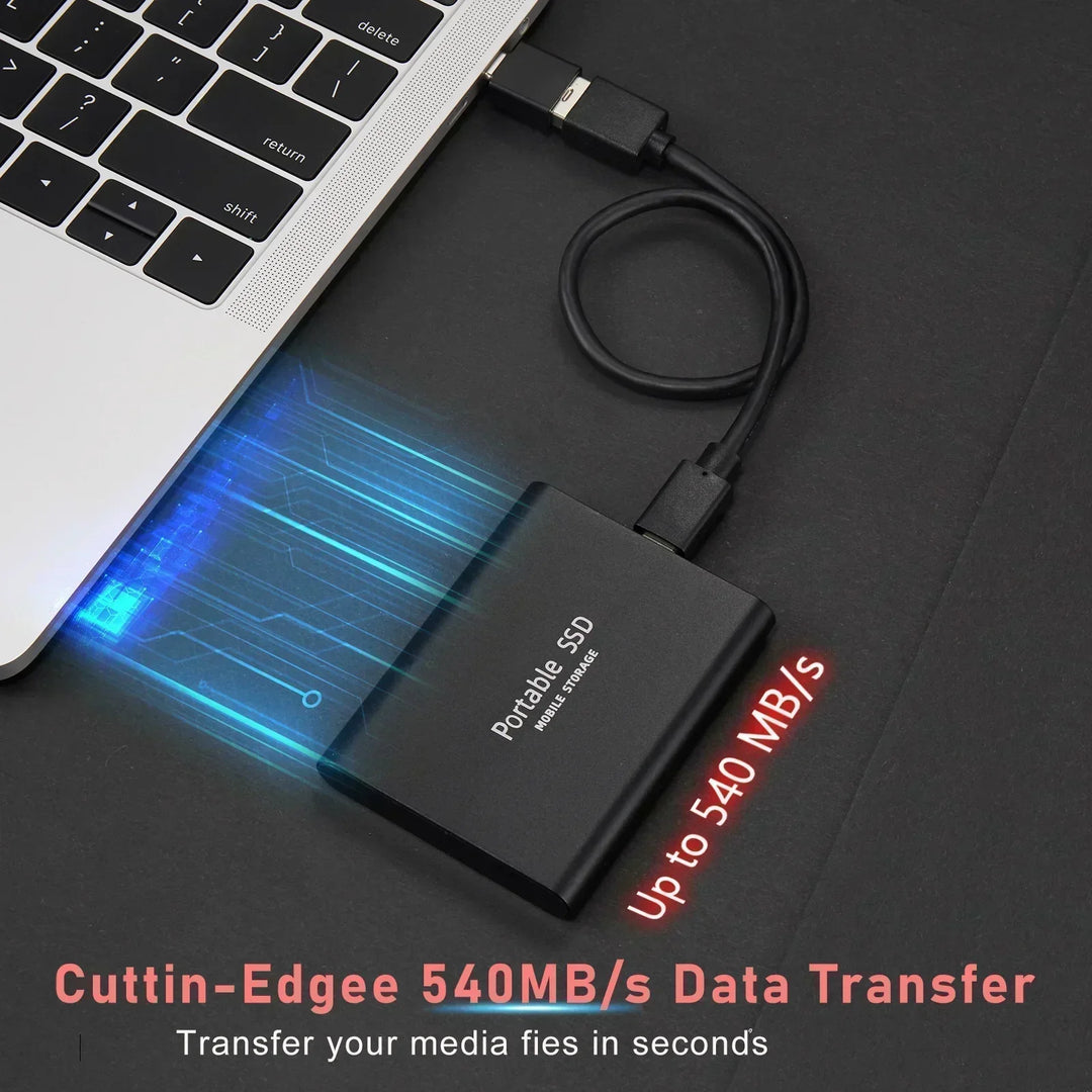 USB-C Portable 128TB External SSD. Universal compatibility with Windows, Mac, Android for fast data transfer.